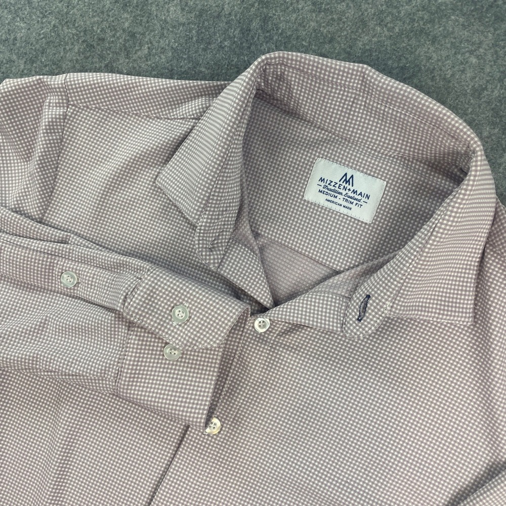 Mizzen+Main Mens Shirt M Light Purple Gingham Made in USA Button Up Office